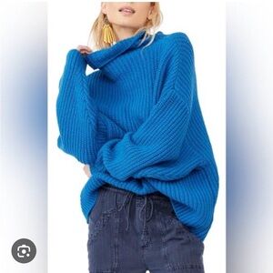 Free People Swim Too Deep Blue Turtleneck Sweater